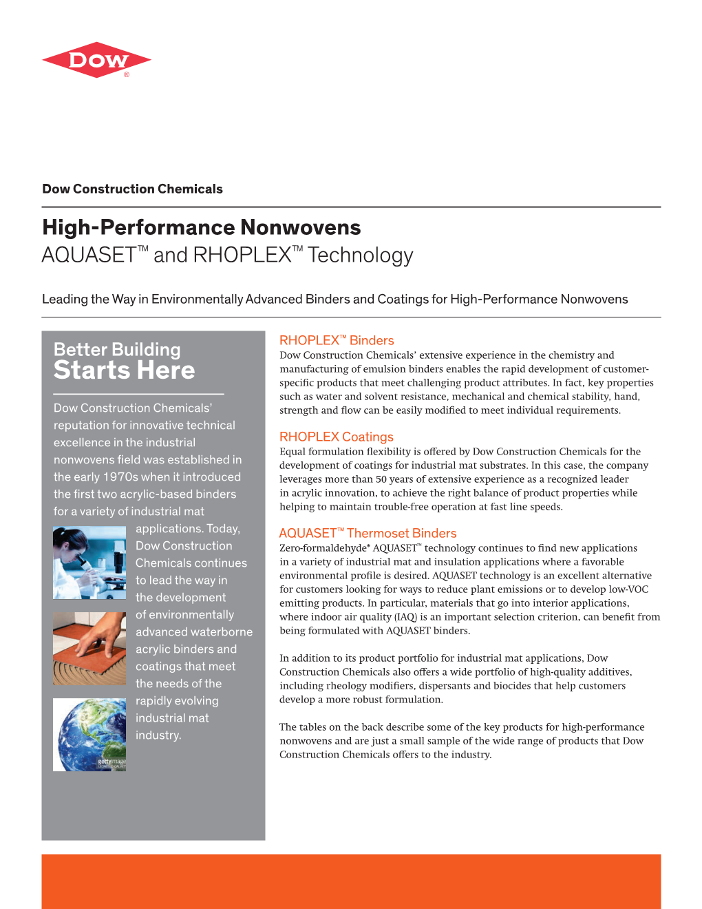 High-Performance Nonwovens AQUASET™ and RHOPLEX™ Technology