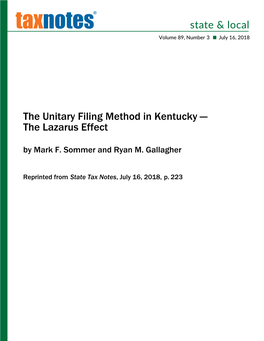 The Unitary Filing Method in Kentucky — the Lazarus Effect by Mark F