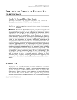 Evolutionary Ecology of Progeny Size in Arthropods