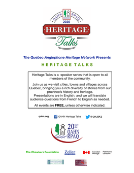 The Complete 2020 Heritage Talks Program!