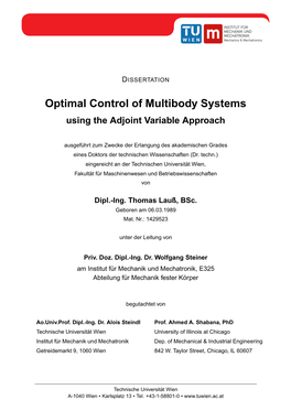 Optimal Control of Multibody Systems Using the Adjoint Variable Approach