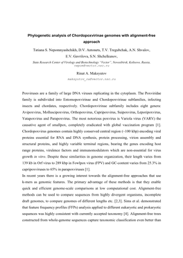 Phylogenetic Analysis of Chordopoxvirinae Genomes with Alignment-Free Approach