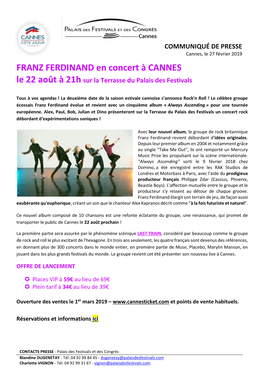 FRANZ FERDINAND En Concert À CANNES Le 22 Août À 21H Sur La Terrasse Du Palais Des Festivals