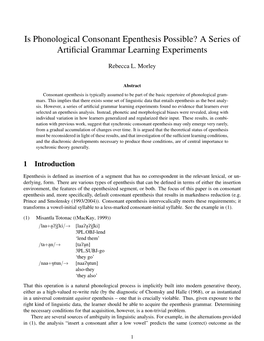 Is Phonological Consonant Epenthesis Possible? a Series of Artiﬁcial Grammar Learning Experiments