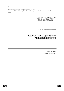 Case No COMP/M.6410 - UTC/ GOODRICH