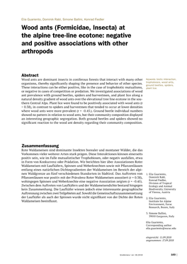 Wood Ants (Formicidae, Insecta) at the Alpine Tree-Line Ecotone: Negative and Positive Associations with Other Arthropods
