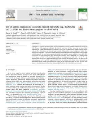 Use of Gamma Radiation to Inactivate Stressed Salmonella Spp., Escherichia Coli O157:H7 and Listeria Monocytogenes in Tahini Halva T