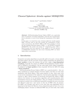 Chosen-Ciphertext Attacks Against MOSQUITO