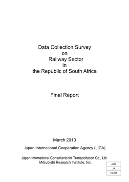Data Collection Survey on Railway Sector in the Republic of South Africa Final Report