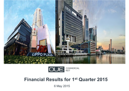 Financial Results for 1St Quarter 2015 6 May 2015 Important Notice
