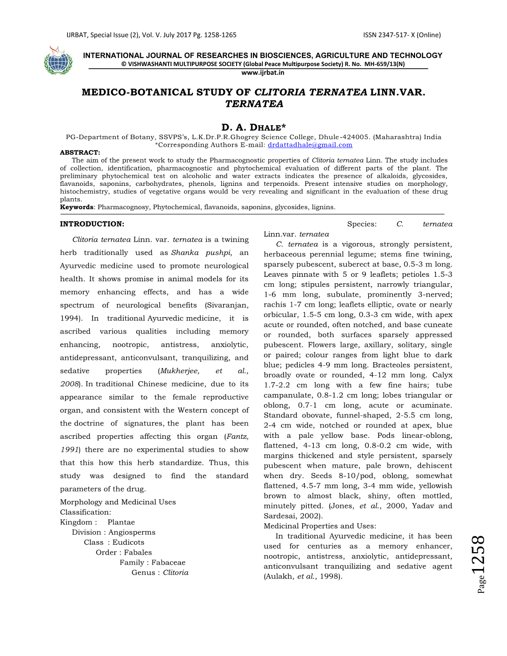 Medico-Botanical Study of Clitoria Ternatea Linn.Var