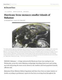 Hurricane Irene Menaces Smaller Islands of Bahamas