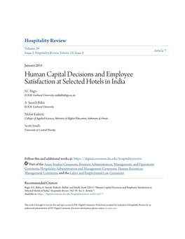 Human Capital Decisions and Employee Satisfaction at Selected Hotels in India S.C Bagri H.N.B