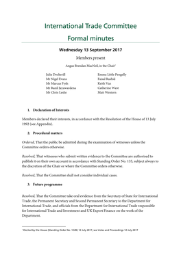 International Trade Committee Formal Minutes