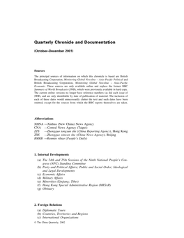 Quarterly Chronicle and Documentation