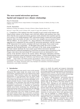 The Near-Coastal Microseism Spectrum: Spatial and Temporal Wave Climate Relationships Peter D