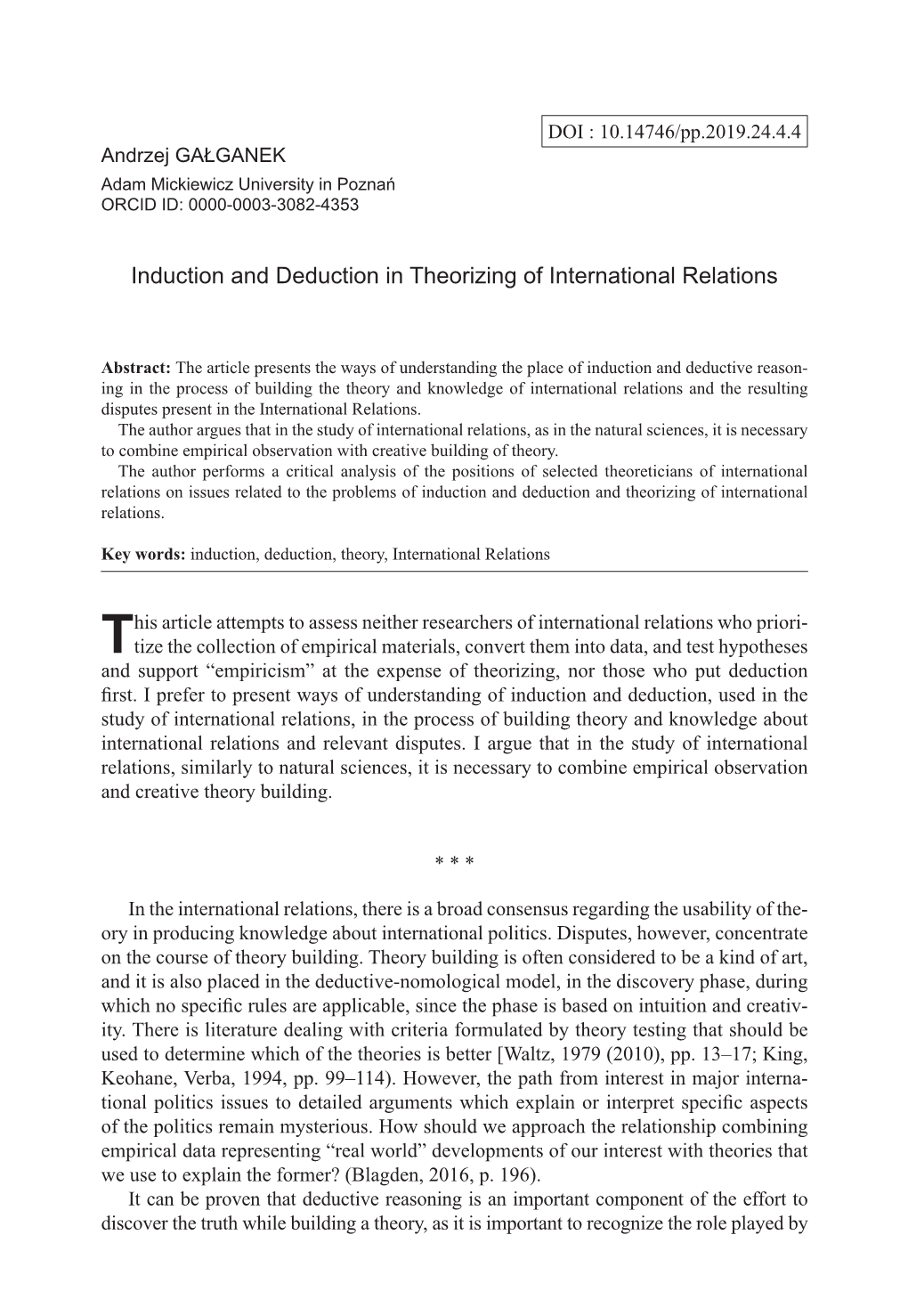 Induction and Deduction in Theorizing of International Relations