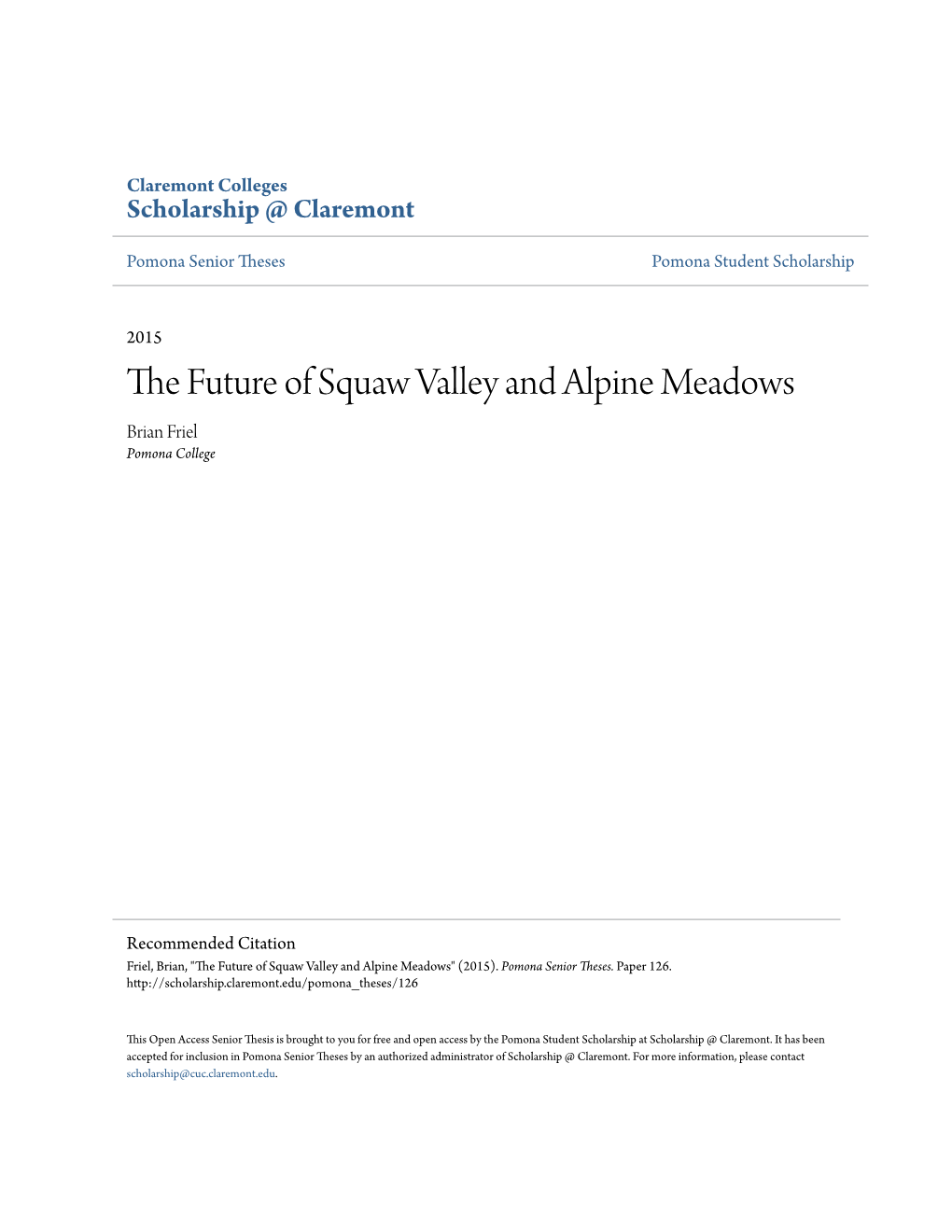 The Future of Squaw Valley and Alpine Meadows