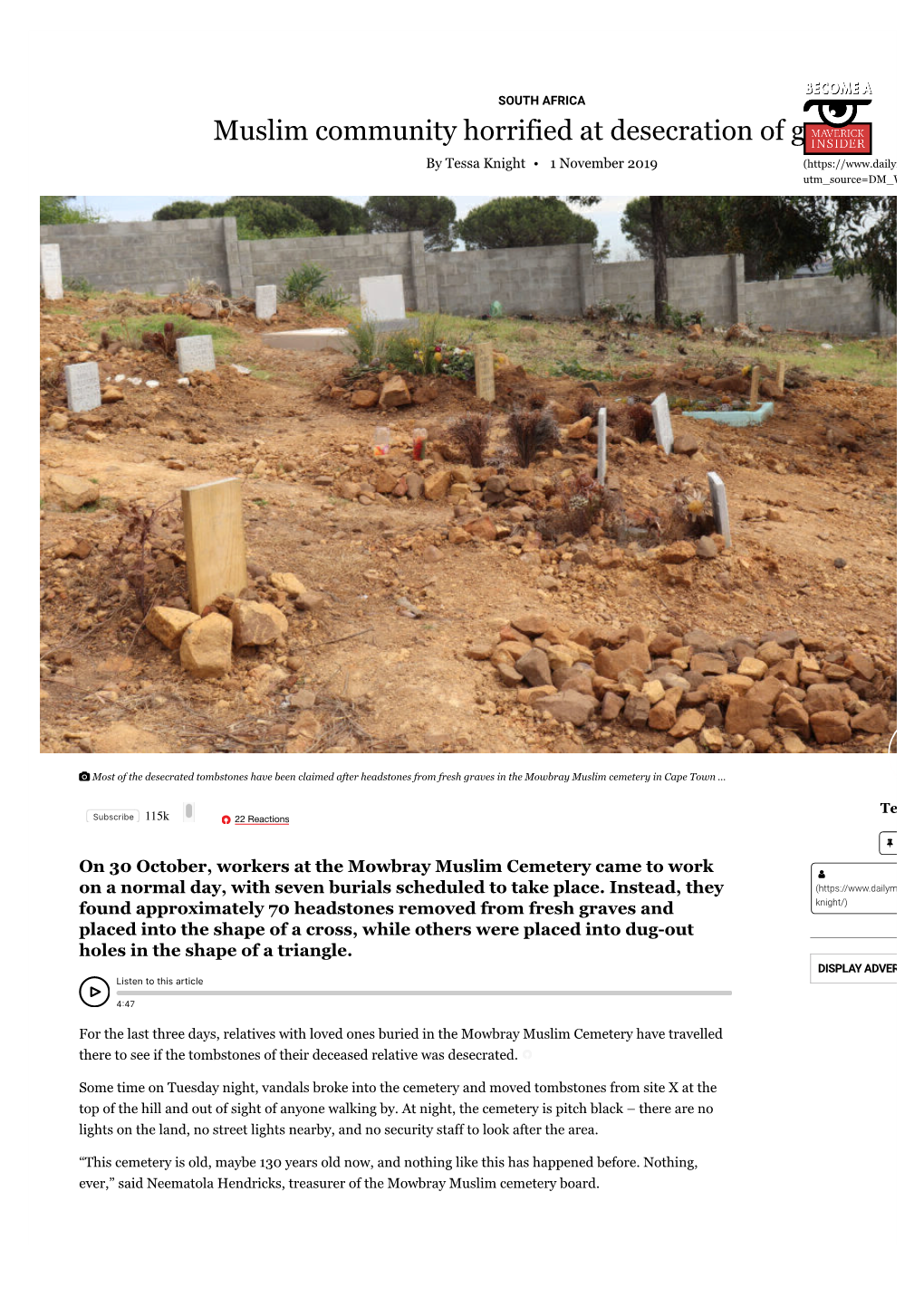 Muslim Community Horrified at Desecration of Graves