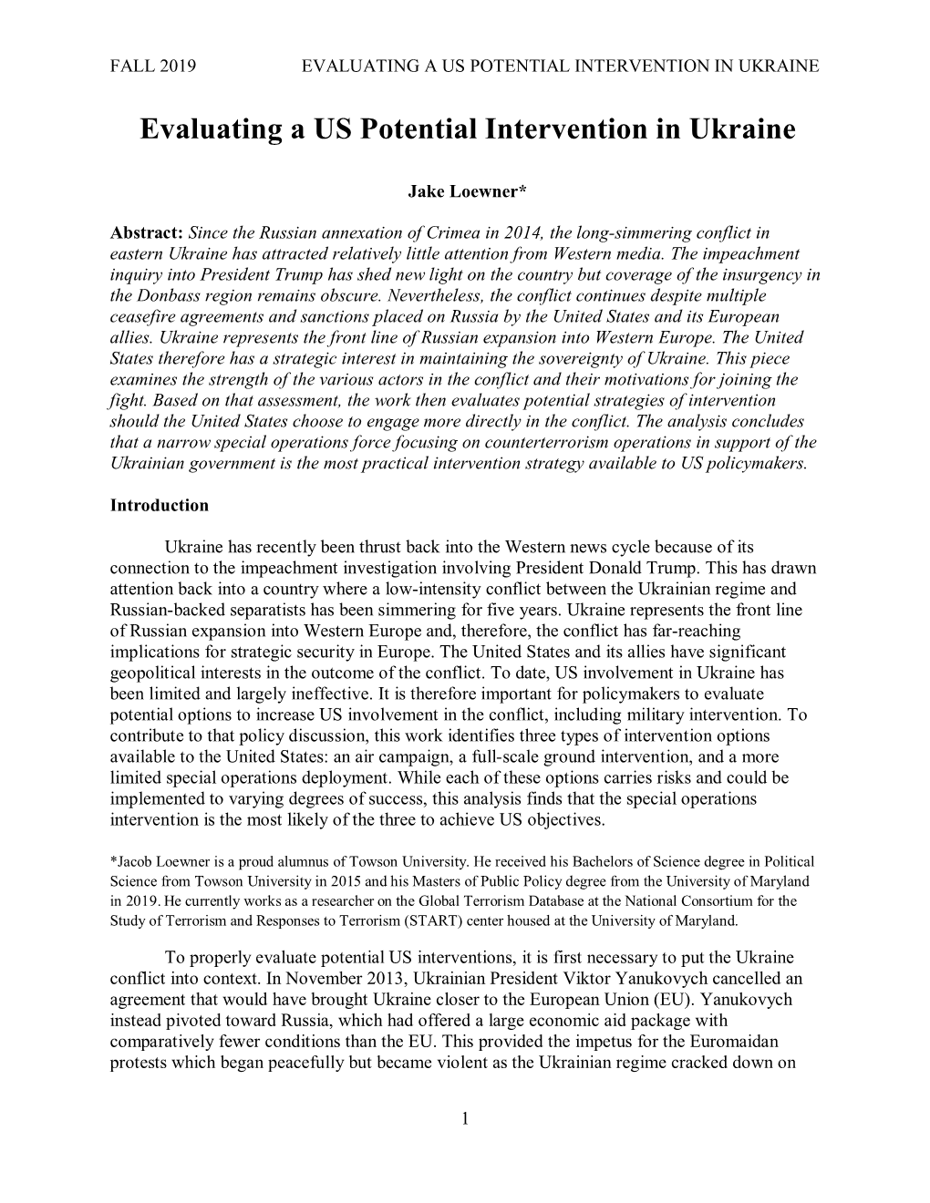 Evaluating a Us Potential Intervention in Ukraine