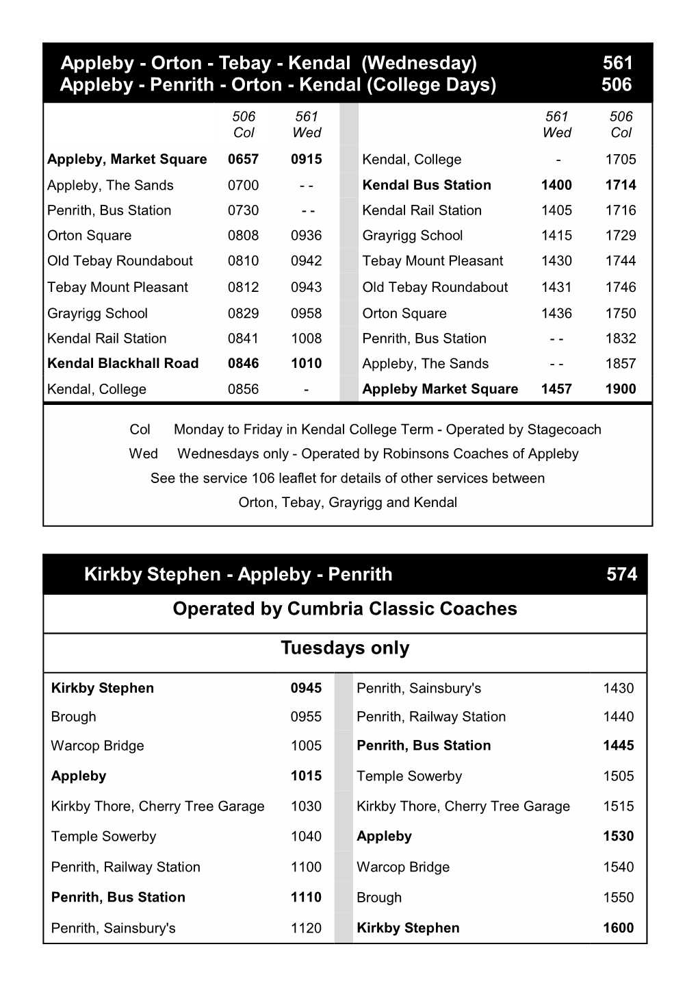 561 Appleby - Penrith - Orton - Kendal (College Days) 506