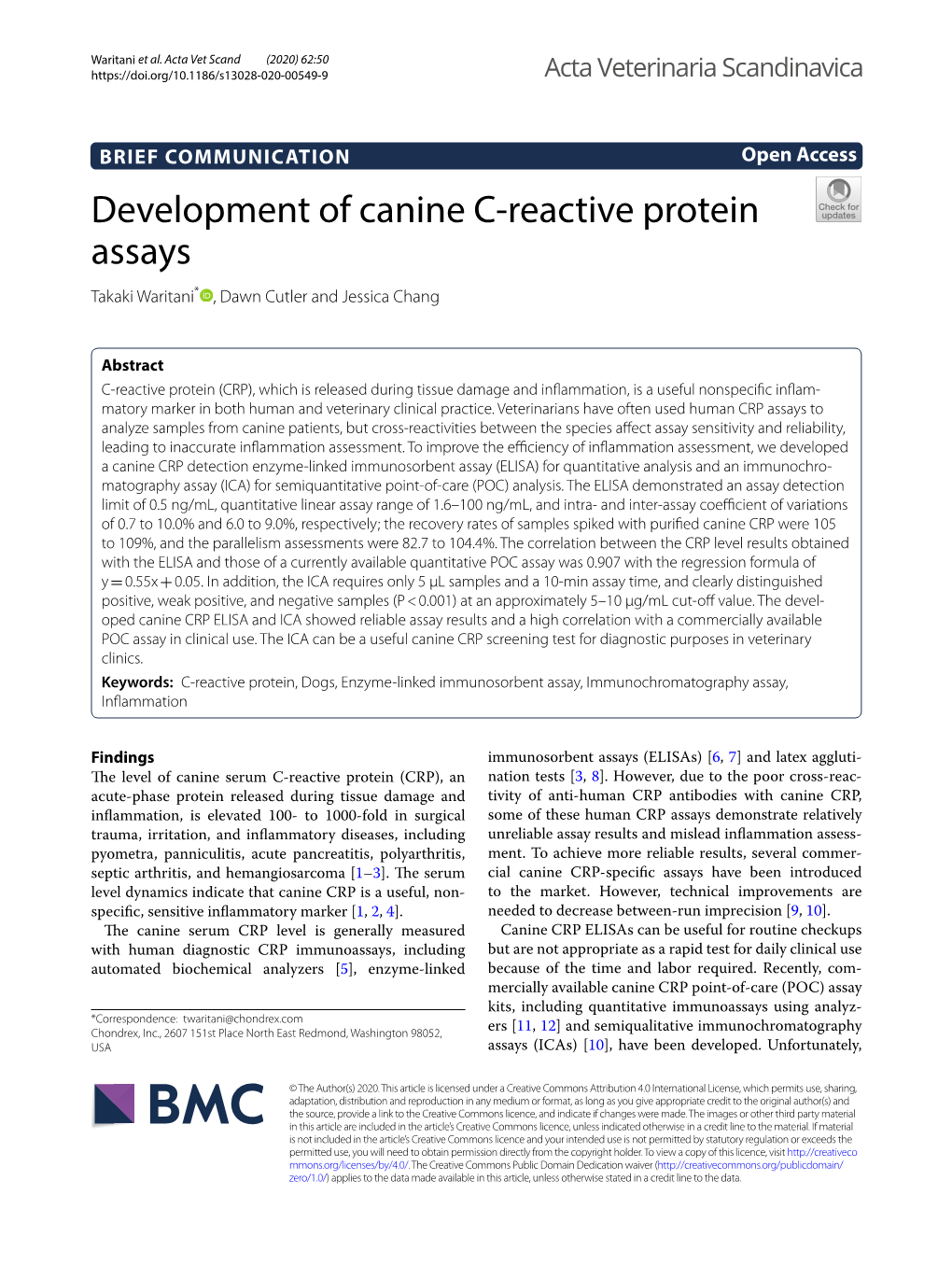 Development of Canine C-Reactive Protein Assays