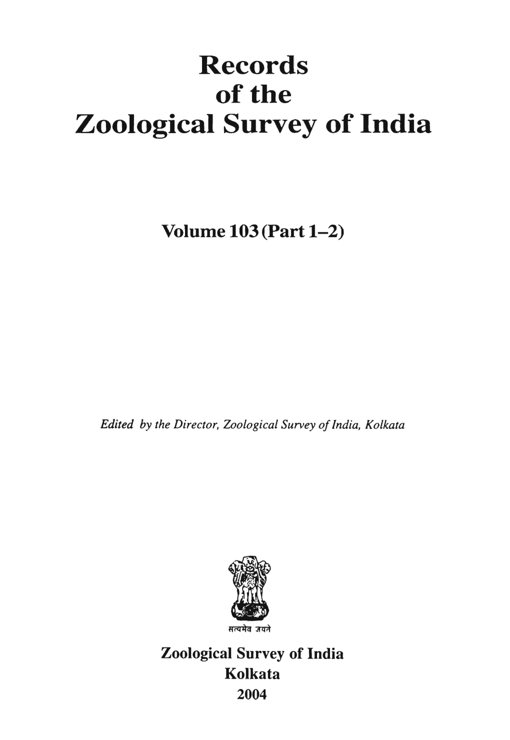 Records of the Zoologica S Rvey of India