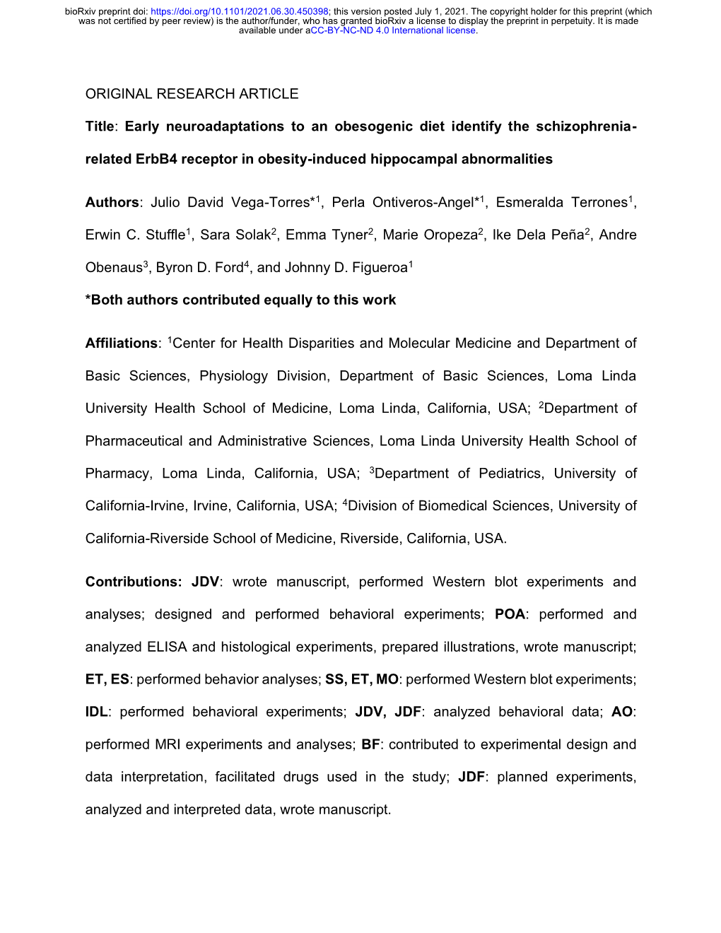 Related Erbb4 Receptor in Obesity-Induced Hippocampal Abnormalities