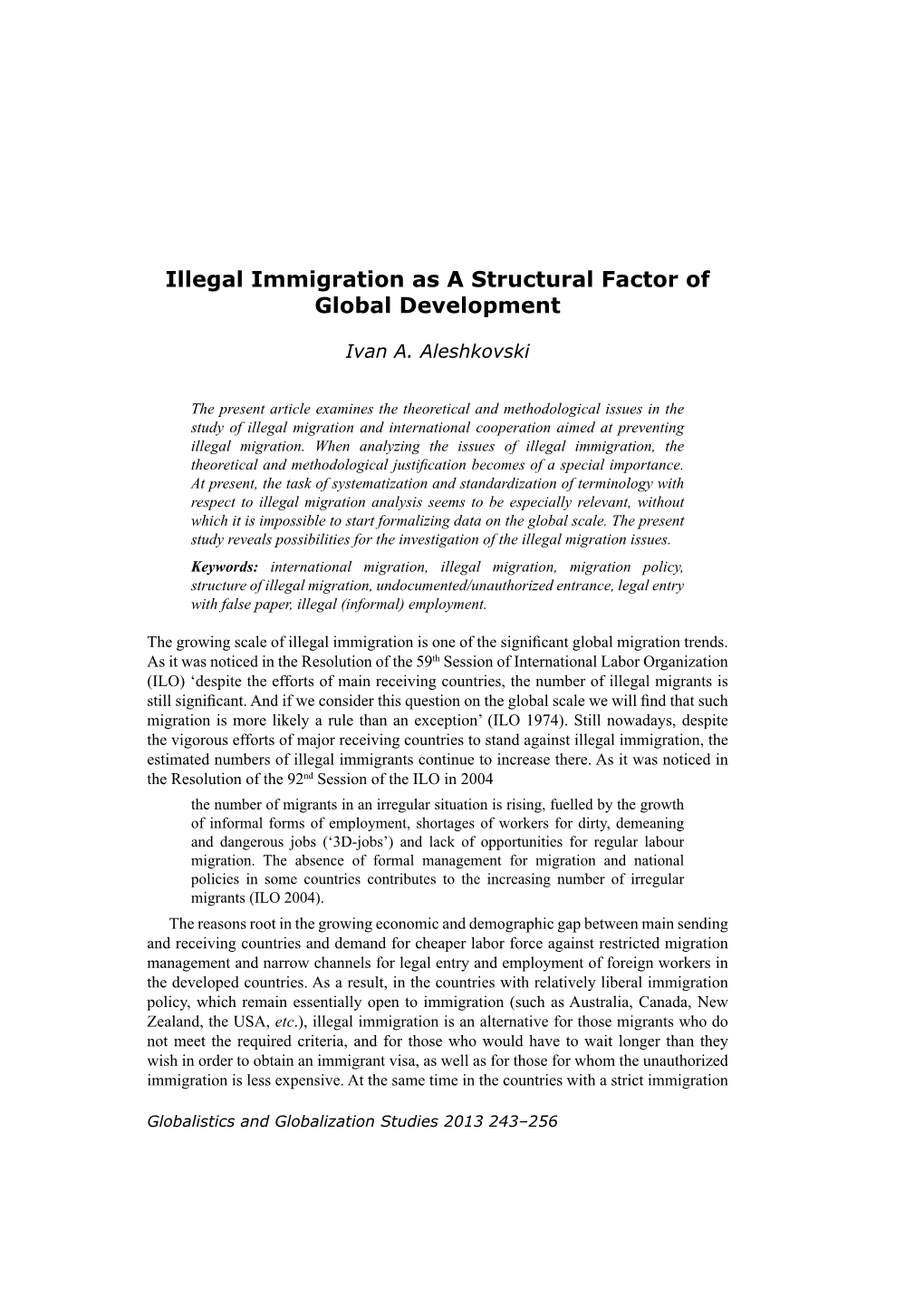 Illegal Immigration As a Structural Factor of Global Development