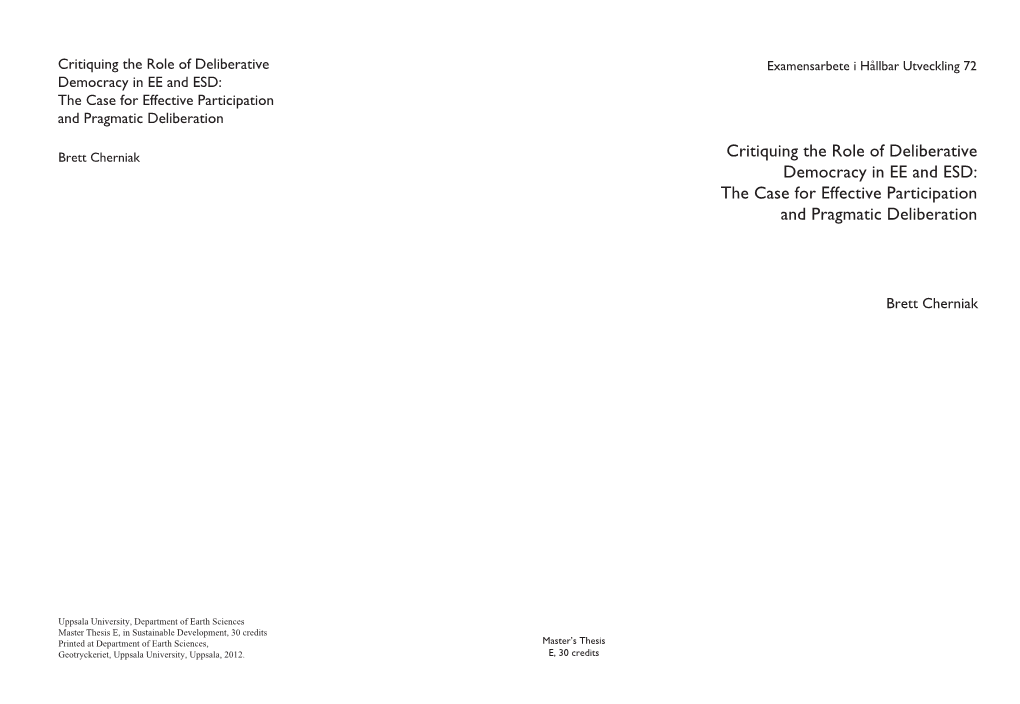 Critiquing the Role of Deliberative Democracy in EE and ESD: the Case for Effective Participation and Pragmatic Deliberation