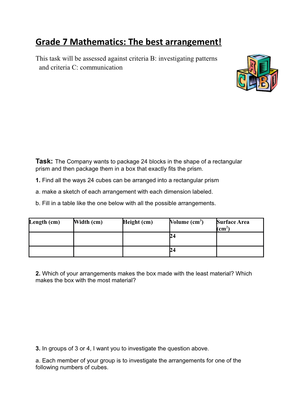 This Task Will Be Assessed Against Criteria B: Investigating Patterns