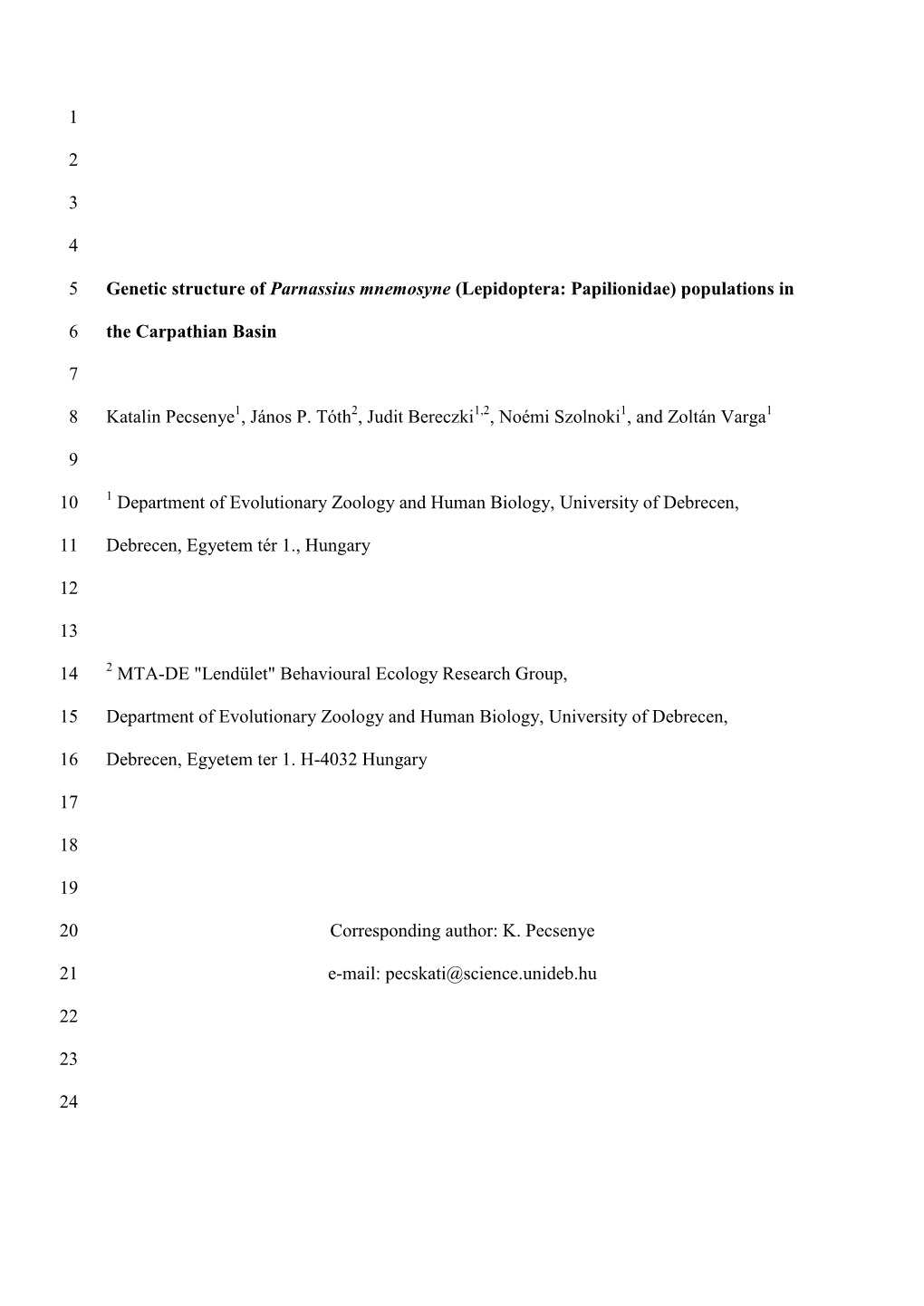 Genetic Structure of Parnassius Mnemosyne (Lepidoptera: Papilionidae) Populations In