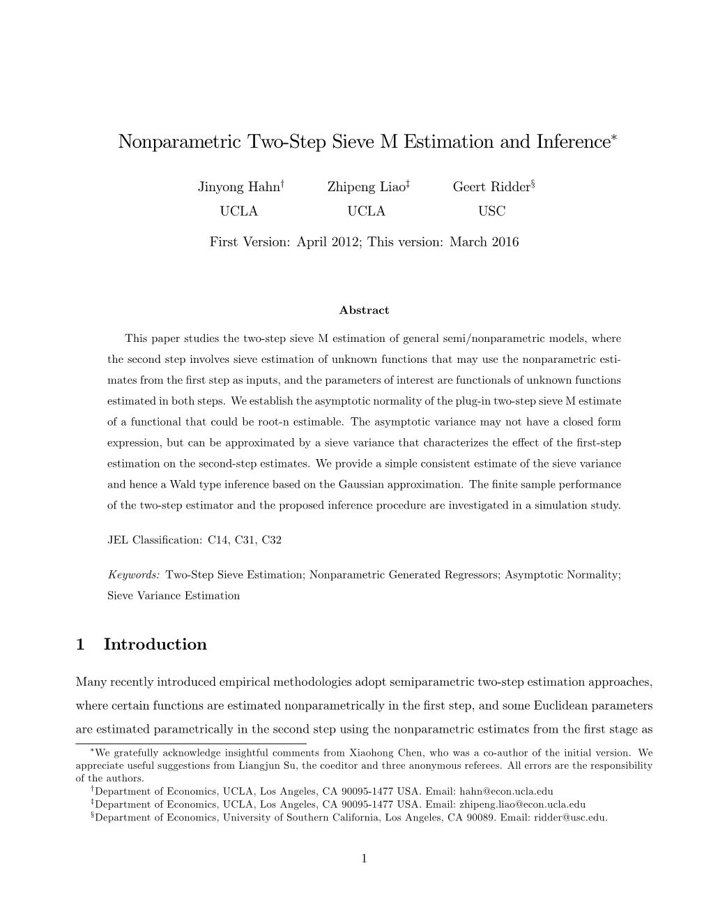 Nonparametric Two$Step Sieve M Estimation and Inference"