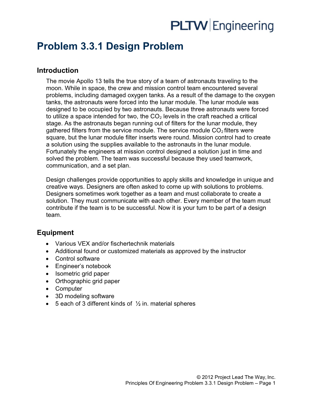 Problem 3.3.1 Design Problem