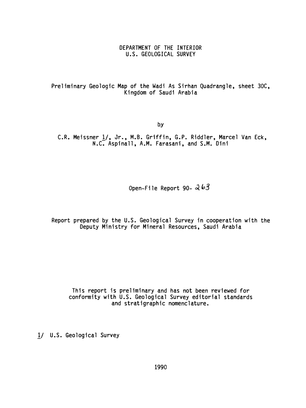 Preliminary Geologic Map of the Wadi As Sirhan Quadrangle, Sheet 30C, Kingdom of Saudi Arabia by C.R. Meissner I/, Jr., M.B