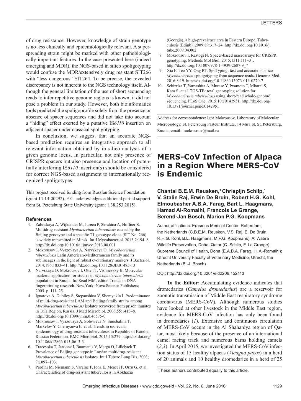 MERS-Cov Infection of Alpaca in a Region Where MERS-Cov Is