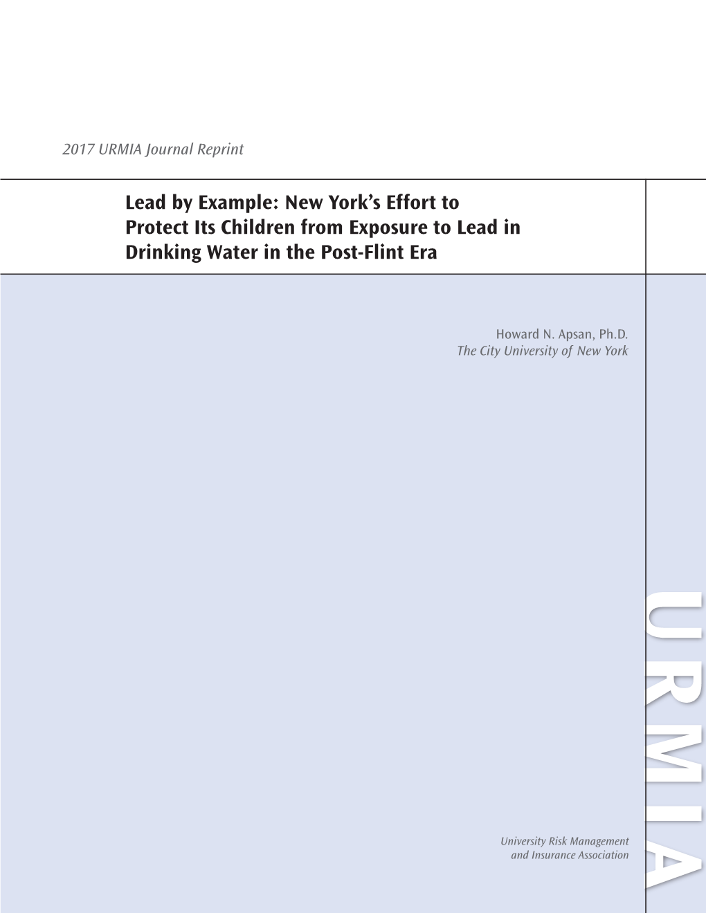 New York's Effort to Protect Its Children from Exposure to Lead In