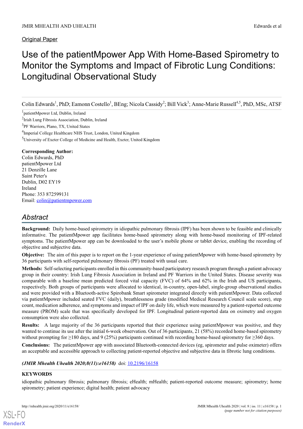 Use of the Patientmpower App with Home-Based Spirometry to Monitor the Symptoms and Impact of Fibrotic Lung Conditions: Longitudinal Observational Study
