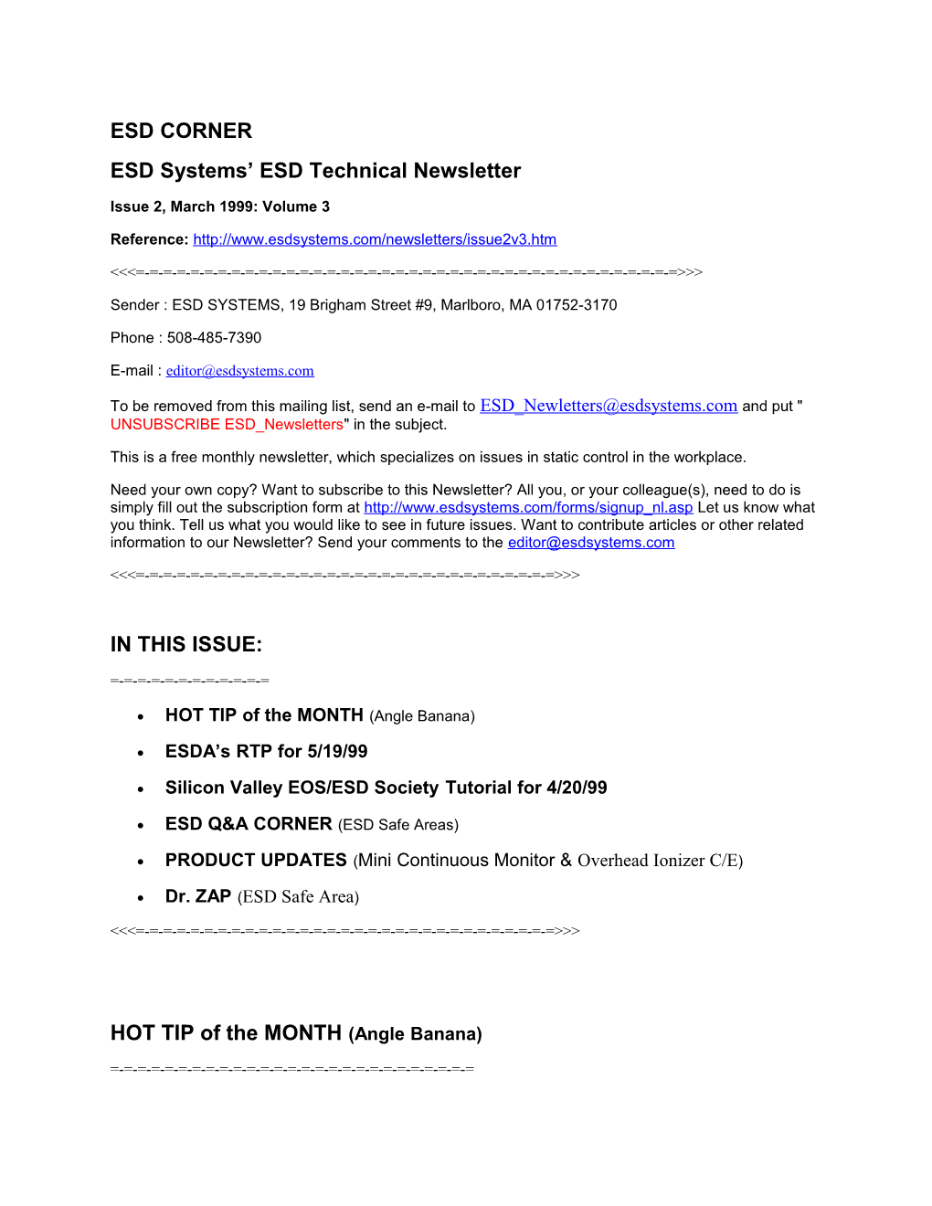 ESD Systems ESD Technical Newsletter