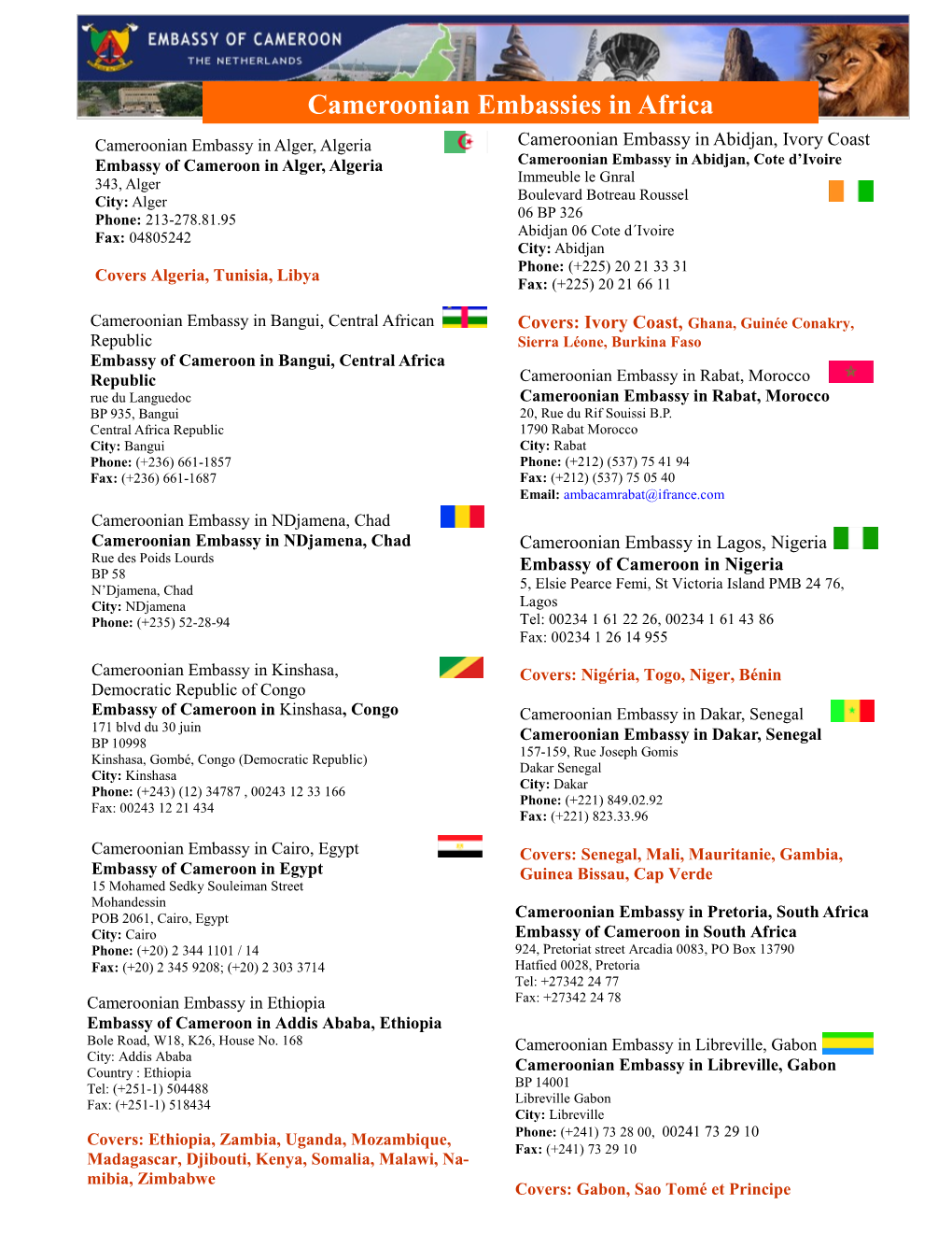 Cameroonian Embassies in Africa