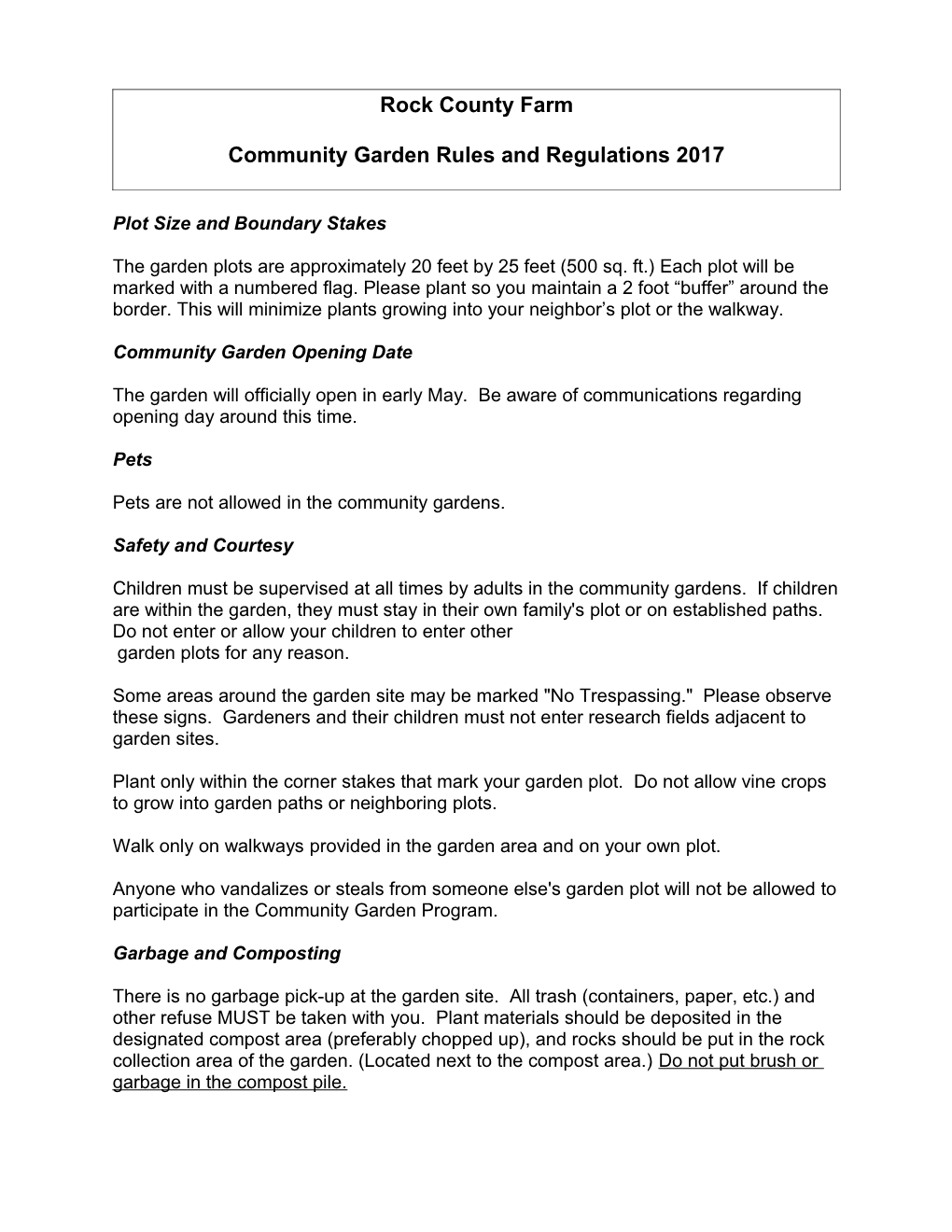 2002 Proposed Urban Garden Rules and Regulations