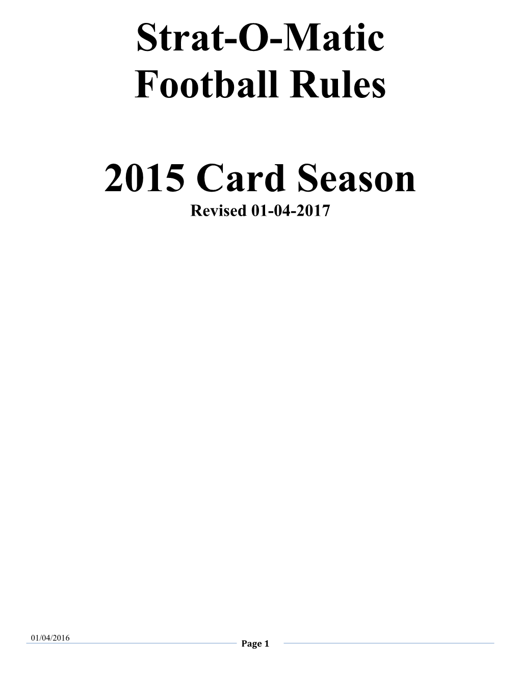 Strat-O-Matic Football Rules