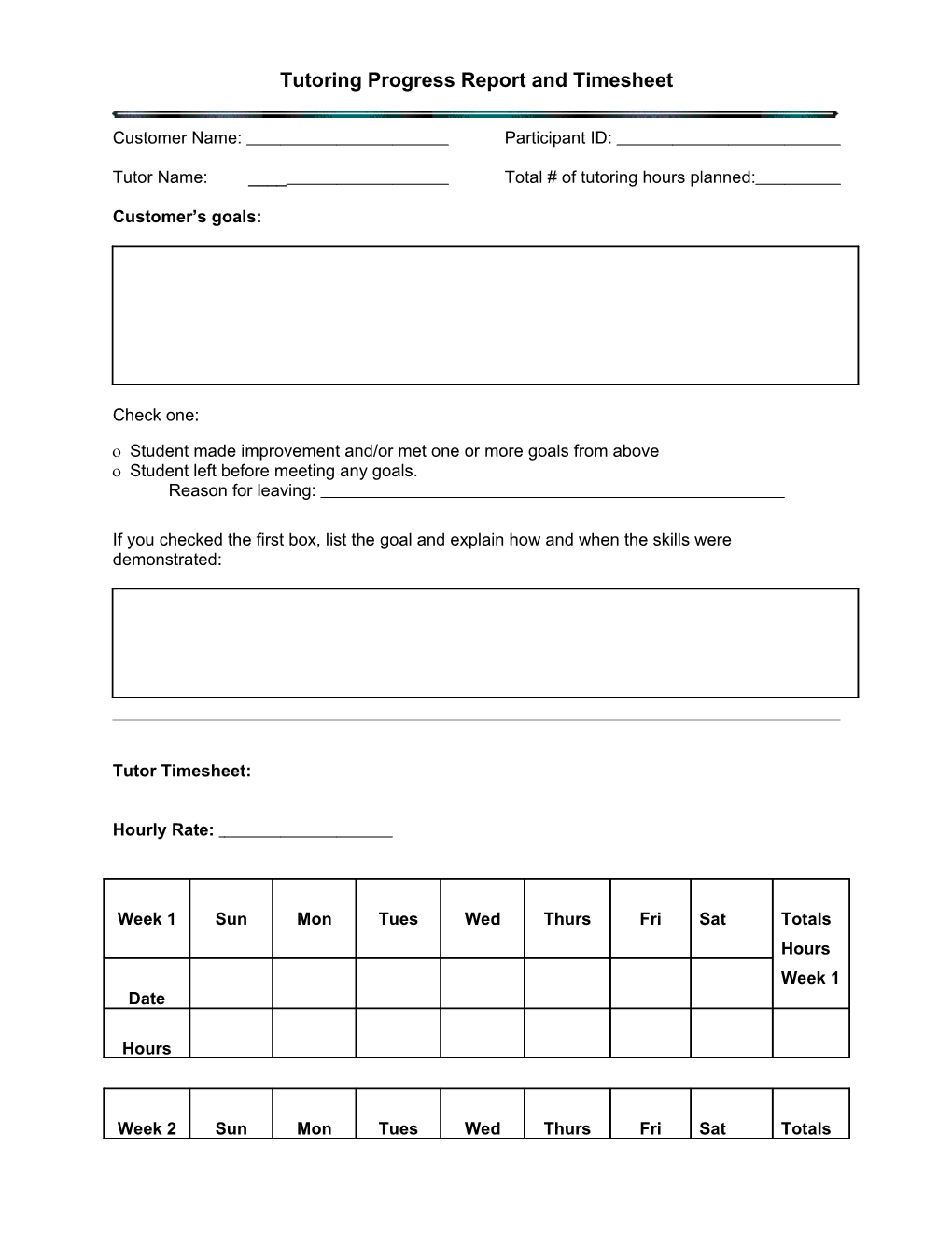 Student Progress and Tutoring Report