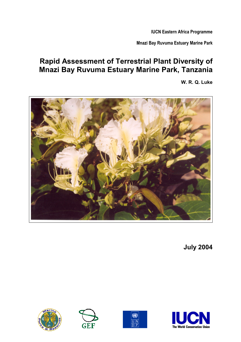 Rapid Assessment of Terrestrial Plant Diversity of Mnazi Bay Ruvuma Estuary Marine Park, Tanzania