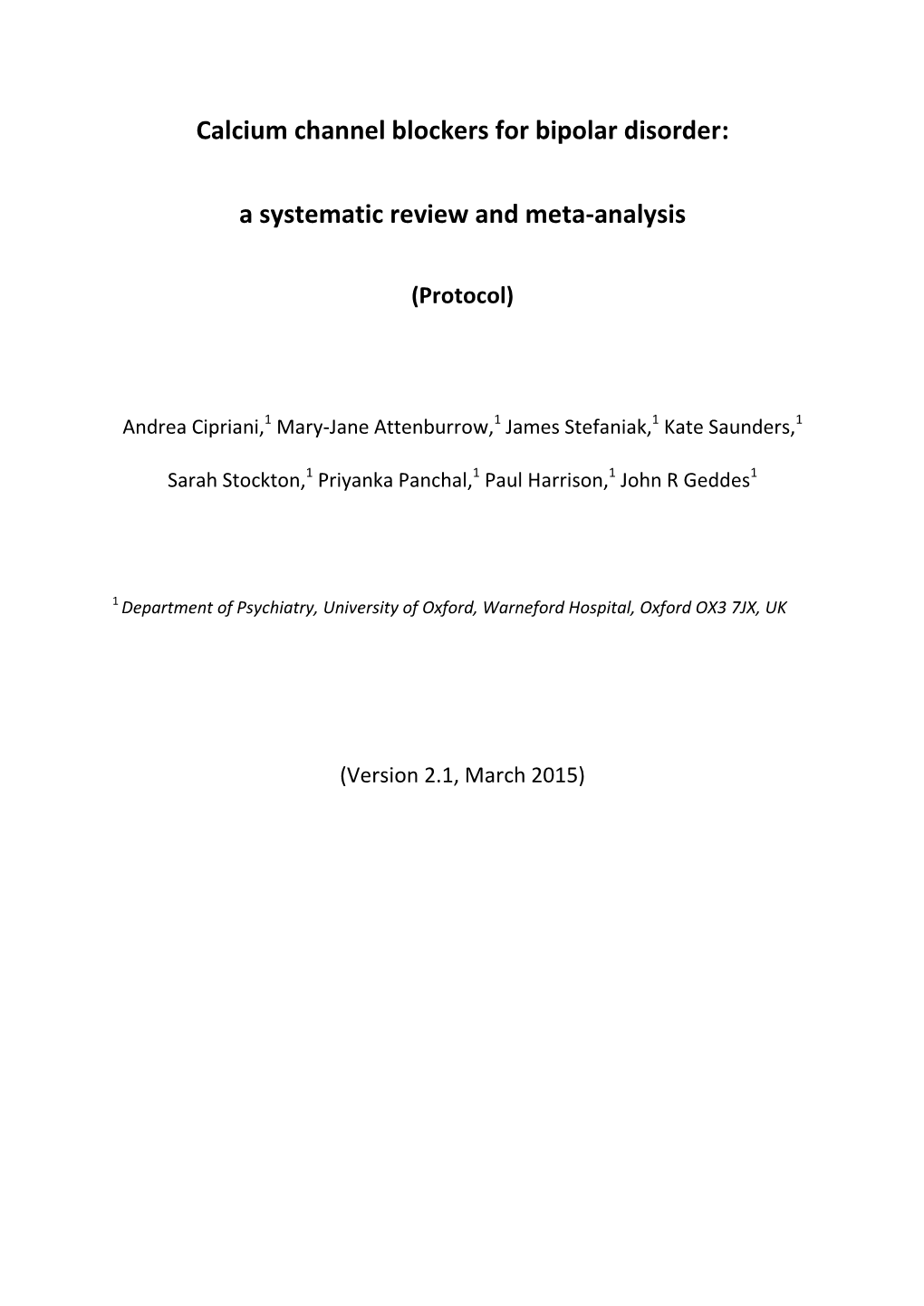 Calcium Channel Blockers for Bipolar Disorder: a Systematic Review And