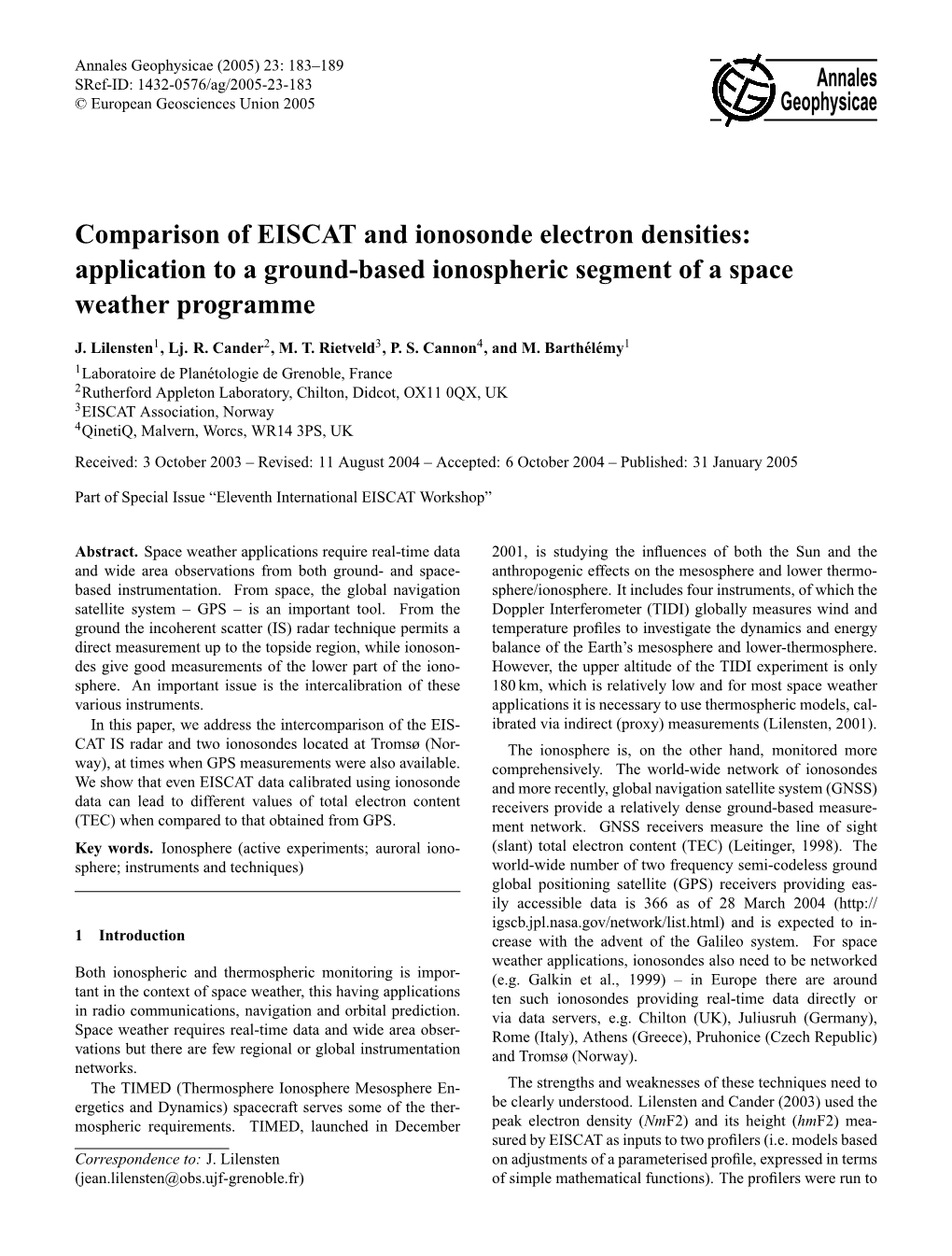 Comparison of EISCAT and Ionosonde Electron Densities: Application to a Ground-Based Ionospheric Segment of a Space Weather Programme