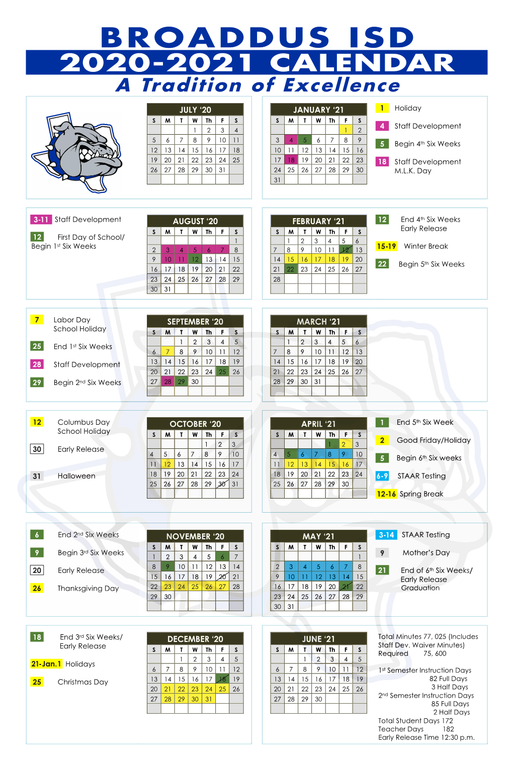 Broaddus ISD 2020-2021 Calendar