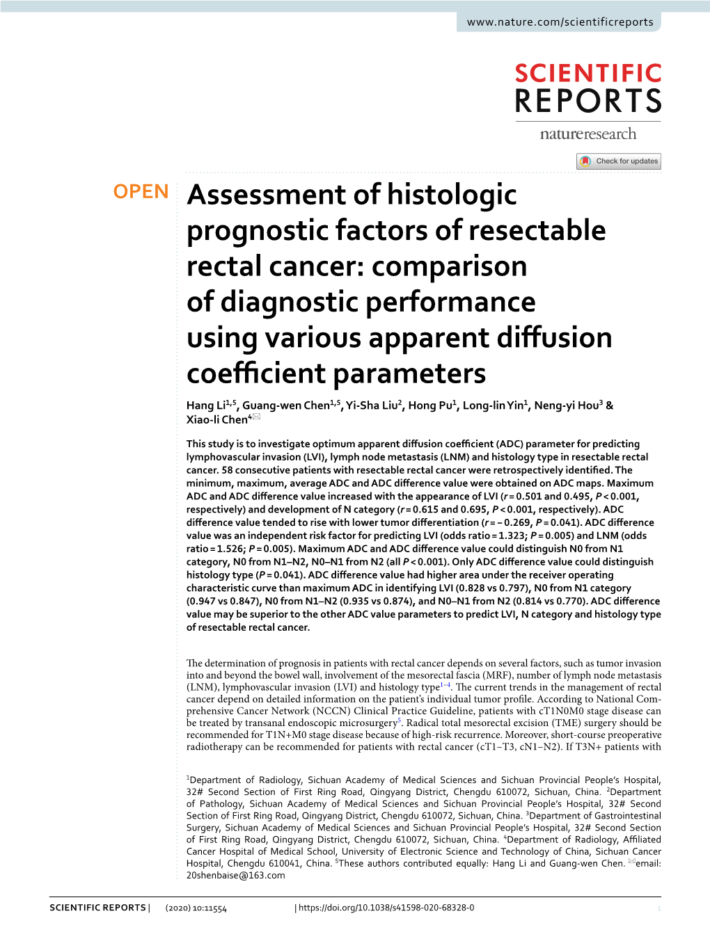 Assessment of Histologic Prognostic Factors of Resectable Rectal