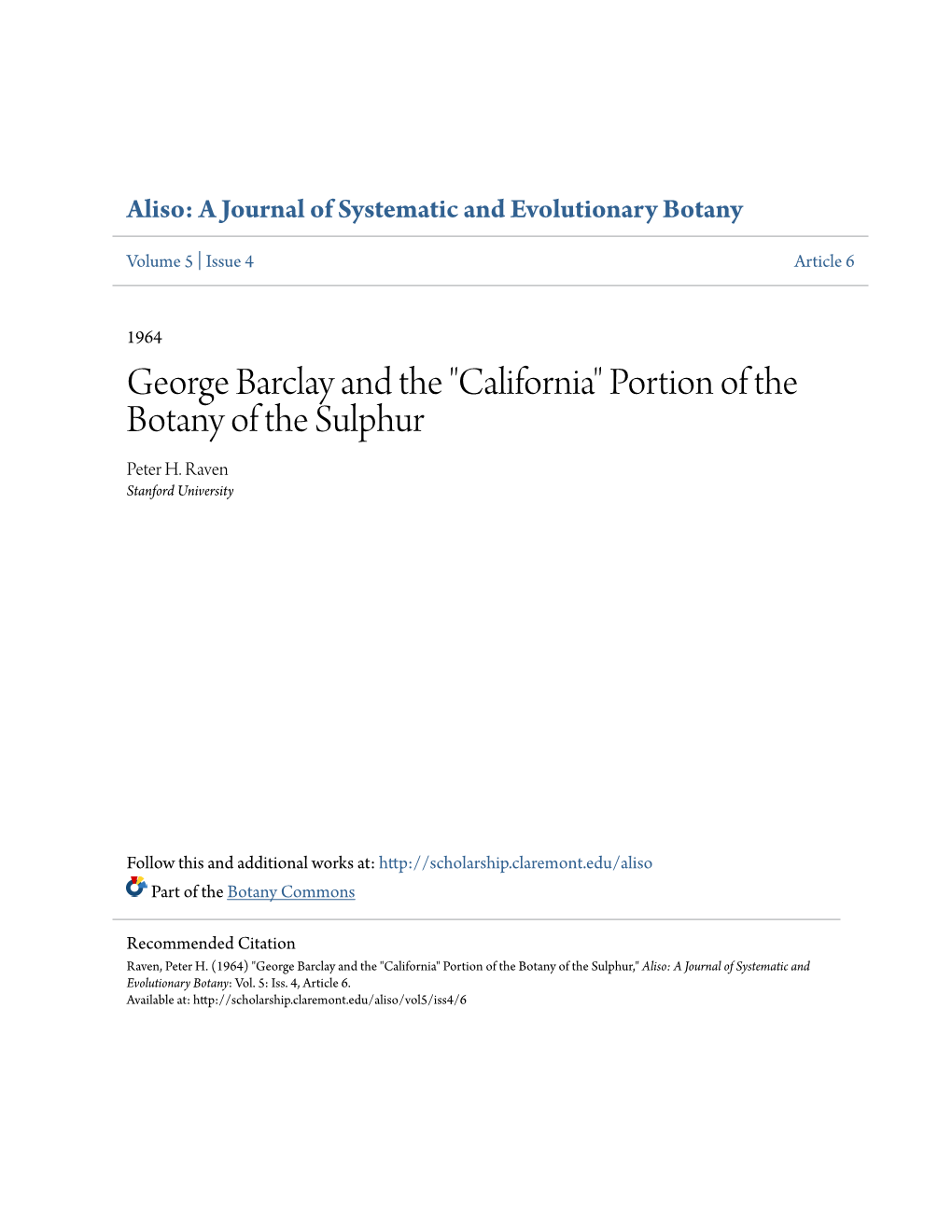 George Barclay and the "California" Portion of the Botany of the Sulphur Peter H