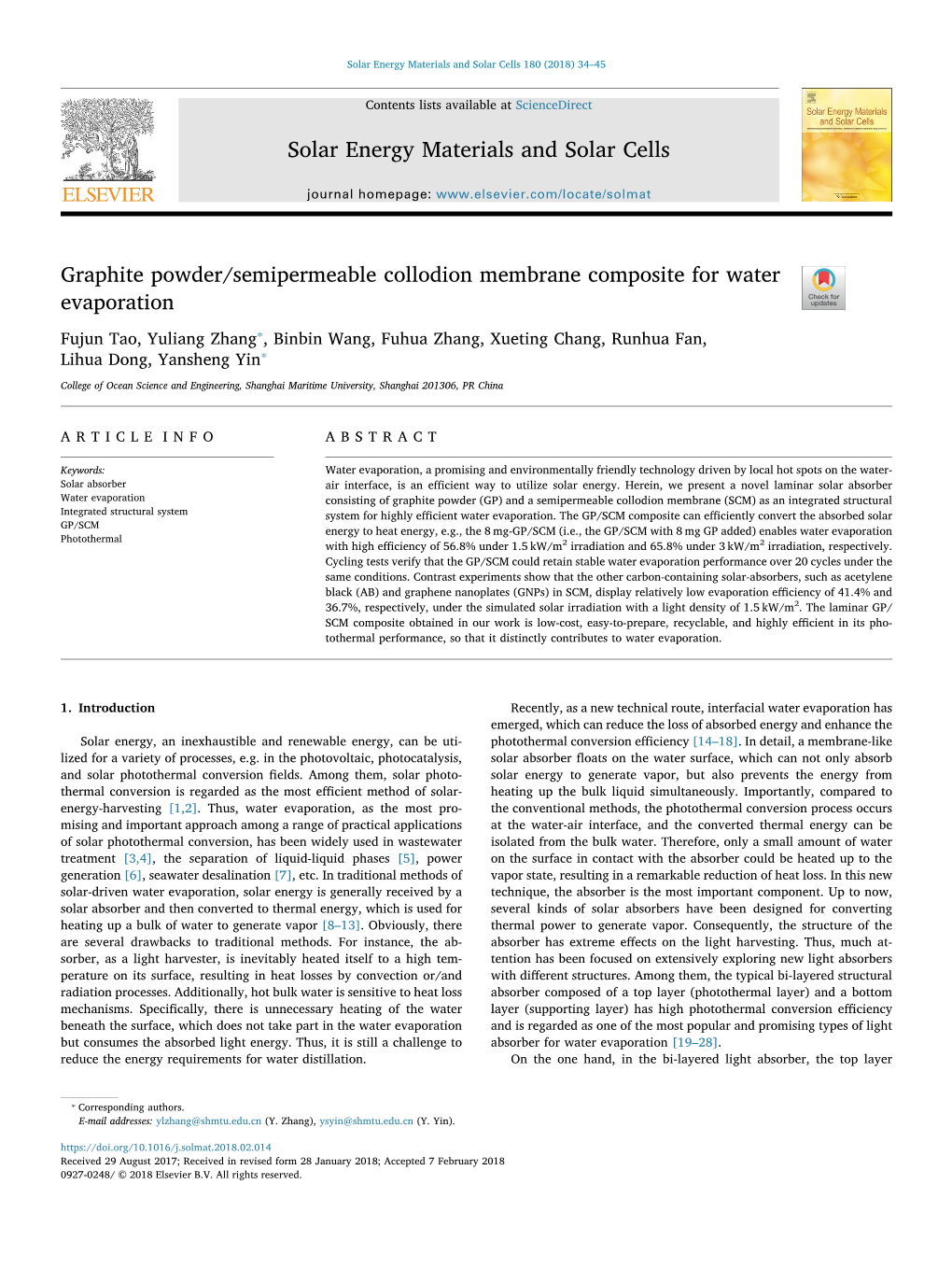 Graphite Powder/Semipermeable Collodion Membrane Composite for Water Evaporation